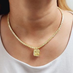 Golden Radiant Cut Yellow Sapphire Pendant Necklace