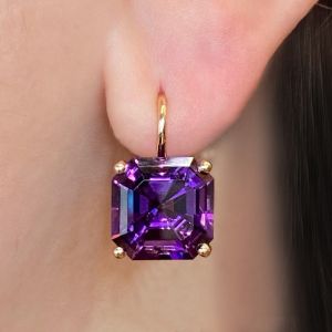 Elegant Golden Asscher Cut Amethyst Sapphire Drop Earrings For Women Next Jewelry