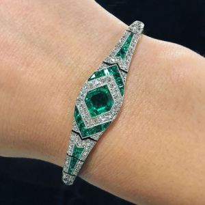 Art Deco Halo Asscher Cut Emerald Sapphire Bracelet