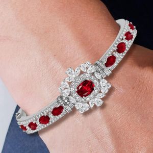 Fashion Double Halo Oval Cut Ruby Sapphire Bracelet