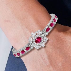 Fashion Double Halo Oval Cut Ruby Sapphire Bracelet