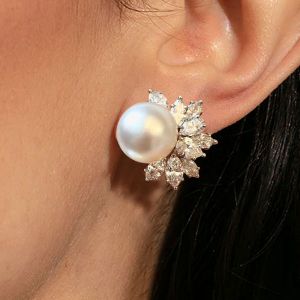 Fashion Marquise Cut Pearl Sapphire Stud Earrings