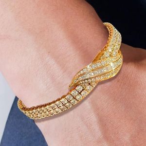 Unique Golden Round Cut White Sapphire Bracelet For Women