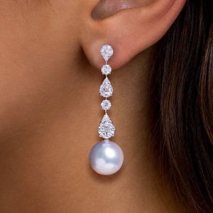 Elegant Round Cut Pearl Sapphire Drop Earrings