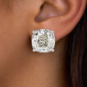 Classic Cushion Cut White Sapphire Stud Earrings For Women 