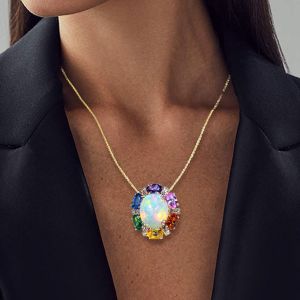 Rainbow Halo Oval Cut Opal Pendant Necklace For Women Next Jewelry