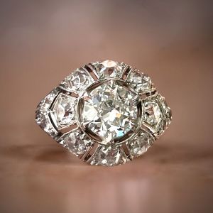 Art Deco Round Cut White Sapphire Engagement Ring