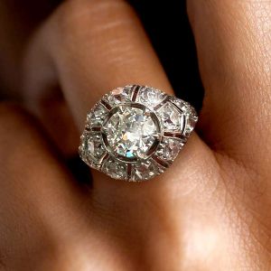 Art Deco Round Cut White Sapphire Engagement Ring