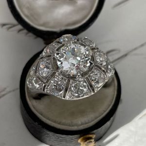 Art Deco Round Cut White Sapphire Engagement Ring