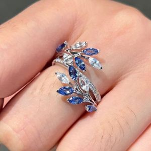 Unique Vines Design Marquise Cut Blue Sapphire Ring For Women