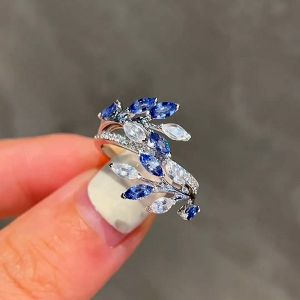 Unique Vines Design Marquise Cut Blue Sapphire Ring For Women