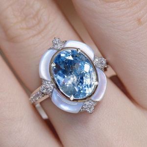 Halo Oval Cut Aquamarine Sapphire Engagement Ring