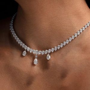 Fashion Pear Cut White Sapphire Triple Pendant Necklace