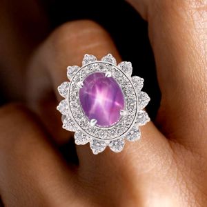 Halo Oval Cut Ruby Star Sapphire Engagement Ring Star Ruby Ring