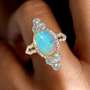 Golden Oval Cut Opal Sapphire Vintage Engagement Ring For Women