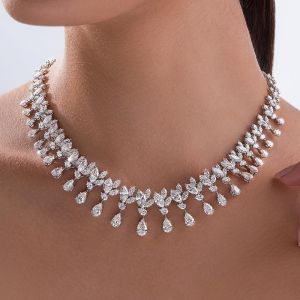 Fabulous Pear Cut White Sapphire Double Row Necklace For Women