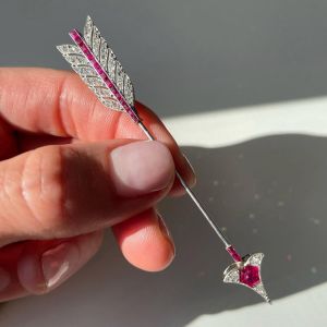 Art Deco Baguette Cut Ruby Sapphire Cupid Arrow Brooch For Women Next Jewelry