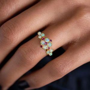 Golden Antique Round Cut Opal Wedding Band For Women