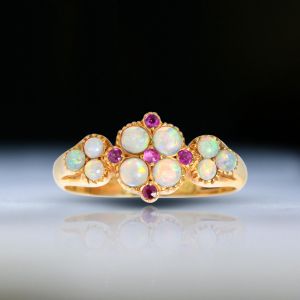 Golden Antique Round Cut Opal Wedding Band For Women