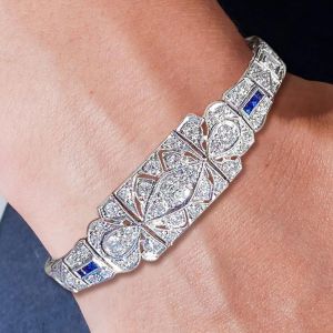 Vintage Round Cut White Sapphire Art Deco Bracelet For Women