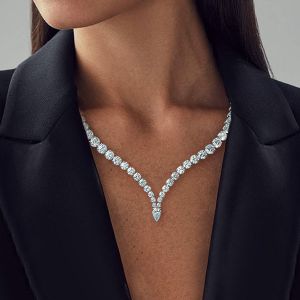 Classic Pear Cut White Sapphire Tennis Wedding Necklace For Women 