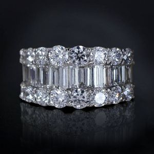 Triple Row Baguette Cut White Sapphire Wedding Band For Women