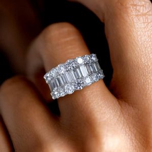 Triple Row Baguette Cut White Sapphire Wedding Band For Women