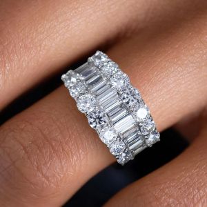 Triple Row Baguette Cut White Sapphire Wedding Band For Women