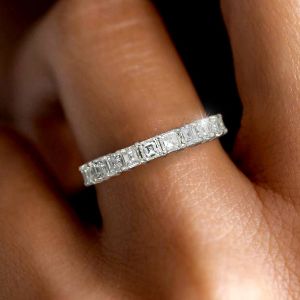 Eternity Asscher Cut White Sapphire Stacking Wedding Band For Women