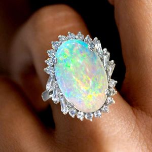 Halo Oval Cut Opal Cocktail Engagement Ring For Women Next Jewelry