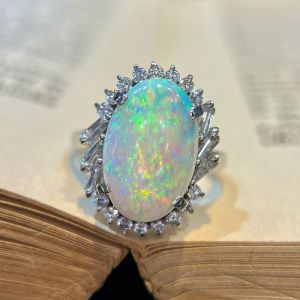 Halo Oval Cut Opal Cocktail Engagement Ring For Women