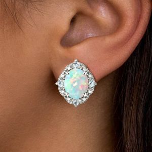 Halo Oval Cut Opal Stud Earrings Women's Jewelry Next Jewelry