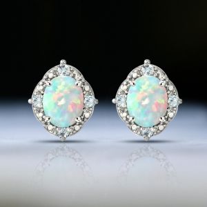 Halo Oval Cut Opal Stud Earrings For Women Next Jewelry