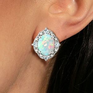 Halo Oval Cut Opal Stud Earrings For Women Next Jewelry