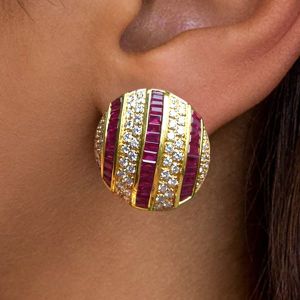 Golden Baguette Cut Ruby Sapphire Stud Earrings For Women