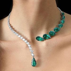 Fashion Pear Cut Emerald & White Sapphire Open Necklace Wedding Necklace For Women Next Jewelry