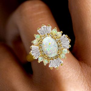 Art Deco Golden Oval Cut Opal Engagement Ring For Women