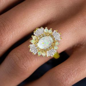 Art Deco Golden Oval Cut Opal Engagement Ring For Women