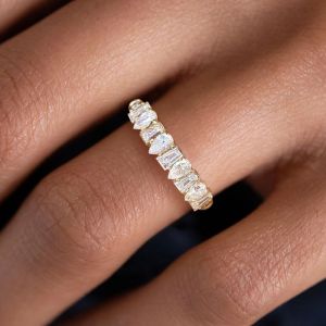 Golden Pear & Baguette Cut White Sapphire Wedding Band For Women