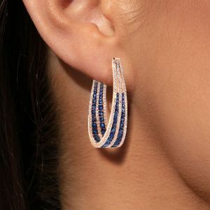 Rose Gold Multi Row Round Cut Blue Sapphire Hoop Earrings For Women Next Jewelry