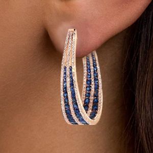 Rose Gold Multi Row Round Cut Blue Sapphire Hoop Earrings Women's Jewelry Next Jewelry