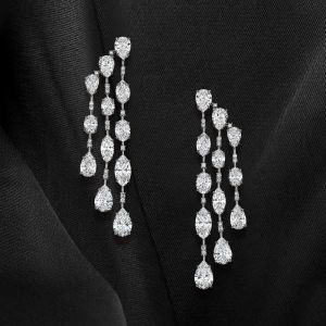 Classic Cascade Design Pear Cut White Sapphire Drop Earrings For Women