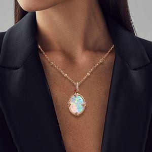 Golden Oval Cut Opal Pendant Necklace For Women