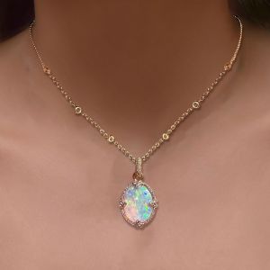 Golden Oval Cut Opal Pendant Necklace For Women