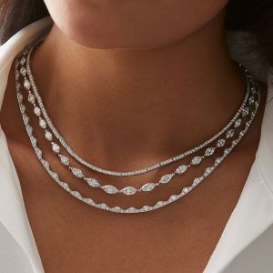 The Tide Triple Row Marquise Cut White Sapphire Necklace For Women  