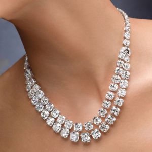 Classic Double Row Cushion Cut White Sapphire Necklace For Women