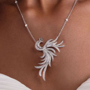 Chain Phoenix Round Cut White Sapphire Pendant Necklace For Women