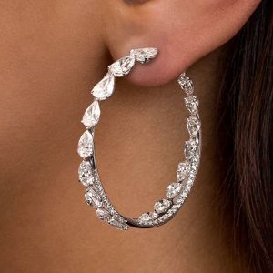 Classic Pear Cut White Sapphire Hoop Earrings For Women 