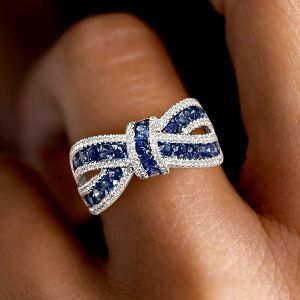 Knot Ring Round Cut Blue Sapphire Wedding Band For Women