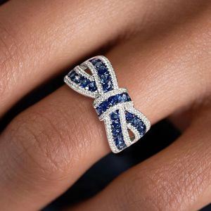 Knot Ring Round Cut Blue Sapphire Wedding Band For Women 